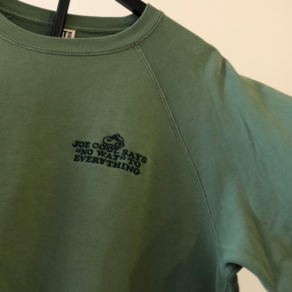 Uniqlo Peanuts Snoopy Joe Cool Crew Neck Sweatshirt Green Pullover Raglan Size S - Picture 9 of 16